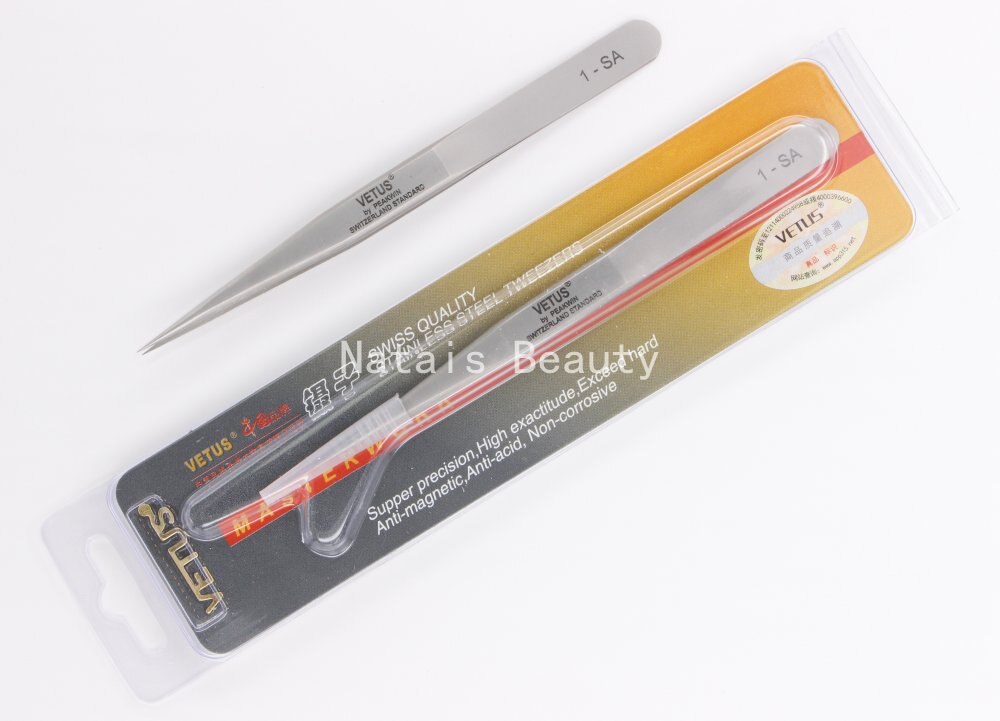 10pcs/lot VETUS stainless steel precision tip tweezers 2-SA eyelash beauty tools best: 1-SA