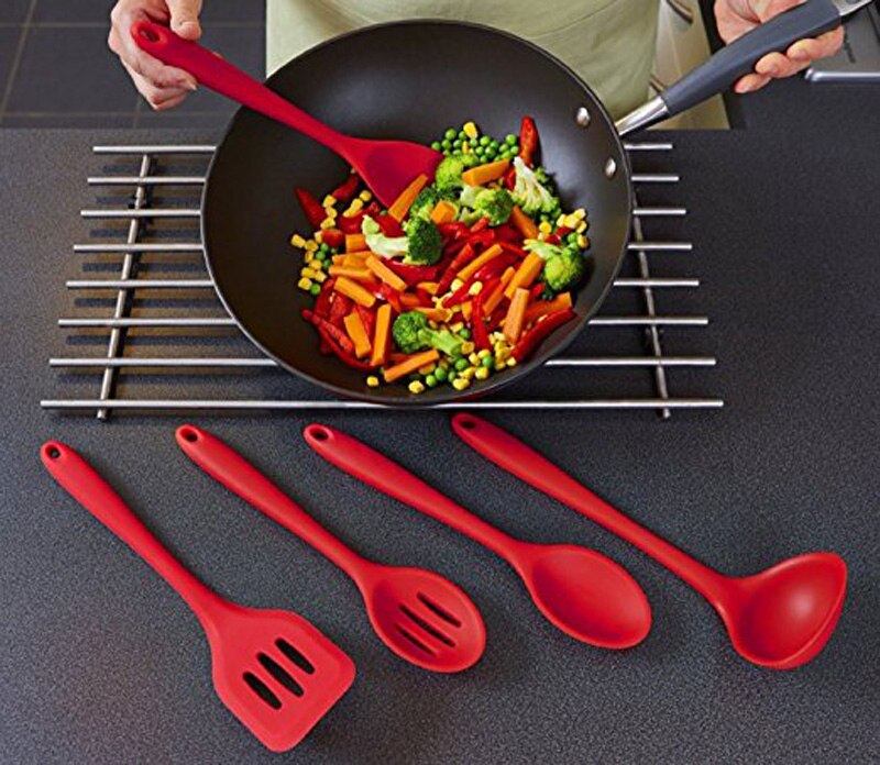 WALFOS FDA Approved Silicone Cooking Tools Silicone Kitchen Utensils Set (7 Piece) in Hygienic Solid Coating