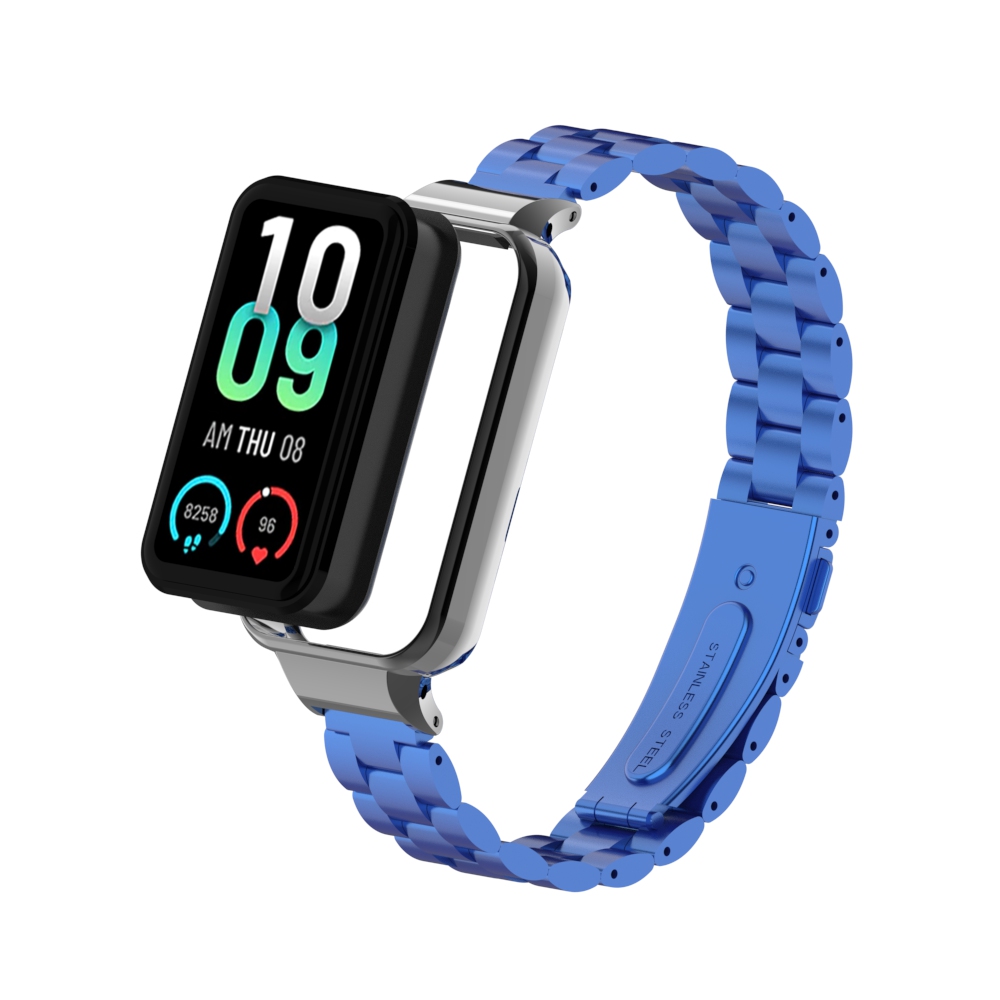Metal Replacement Strap for Amazfit Band 7, Solid Stainless Steel, Three-Bead Metal Strap, Suitable for Amazfit Band 7: Blue