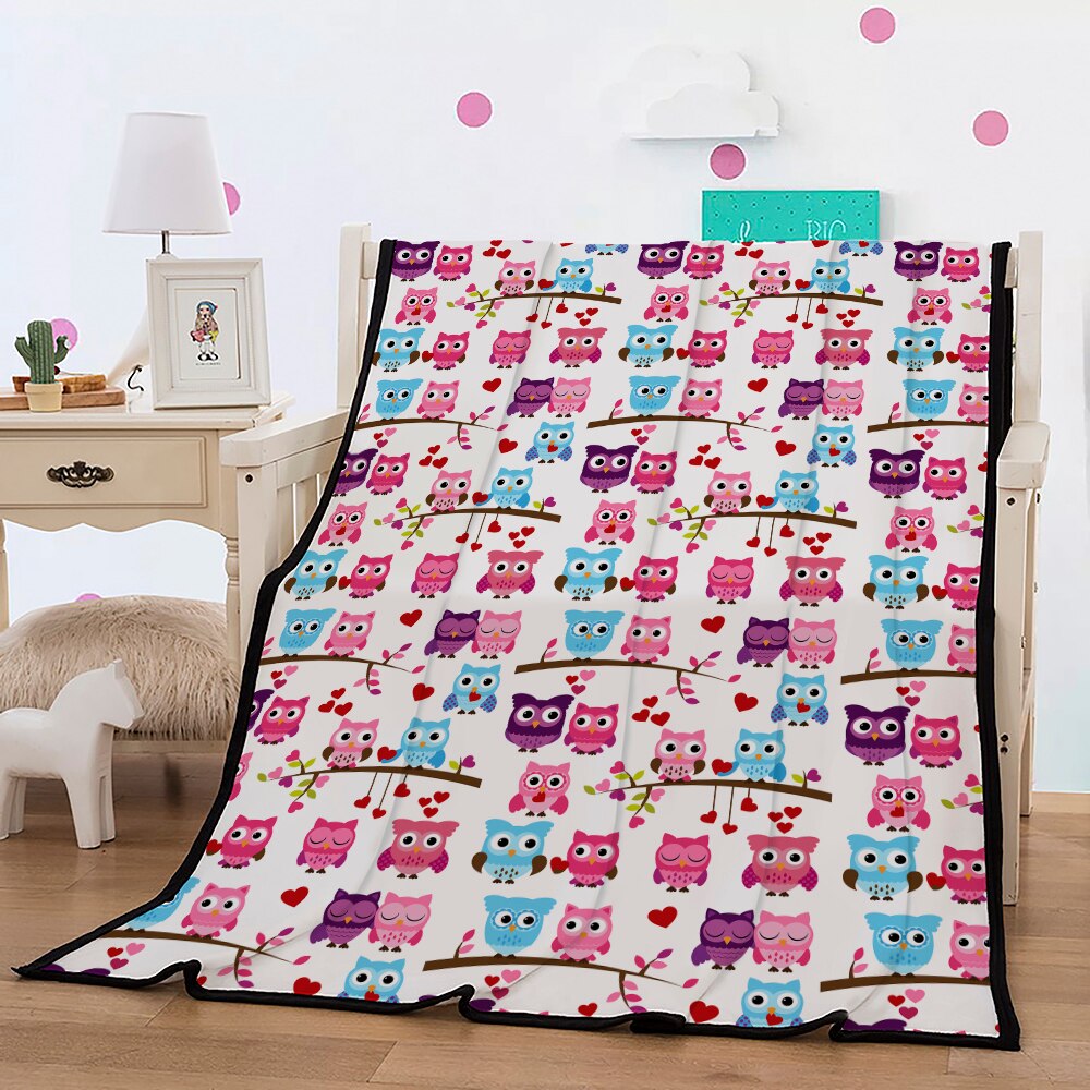 Colcha Rosa Búho azul con estampado 3D para niños