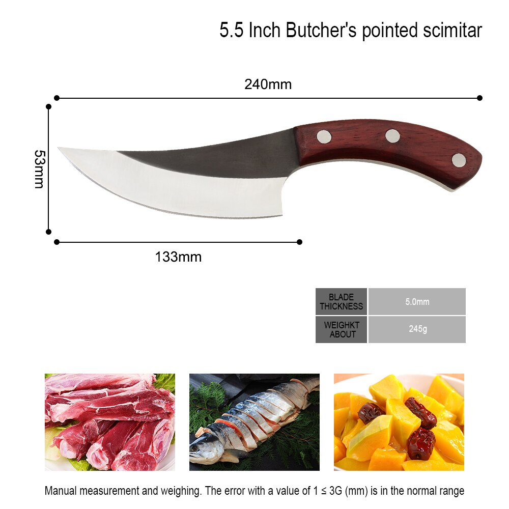 Qing 5.5 inch Boning Camping Serbian Knife Full Tang Cleaver Butcher Handmade Forged Steel Knife Slice Chef Knives With Leather: D