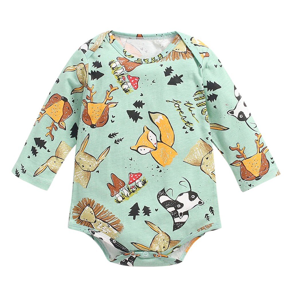 Bébé garçons filles dessin animé impression body -né infantile bébé à manches longues barboteuse Onesies enfant en bas âge doux vêtements barboteuses pour 0-3y: green / 12-18 Months