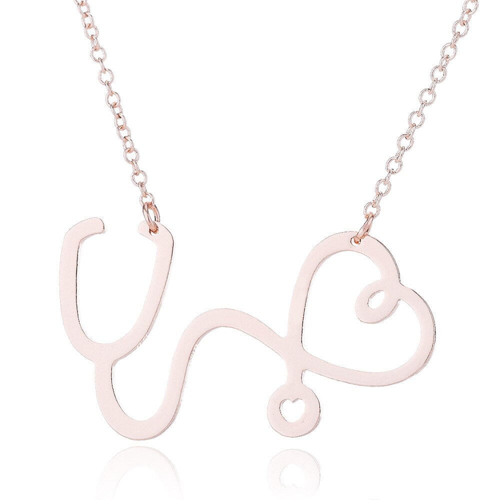 Collar de acero inoxidable con latido del corazón para mujer, joyería con cardiograma de amor, ECG, de médico y enfermera, ,: Rose Gold 2