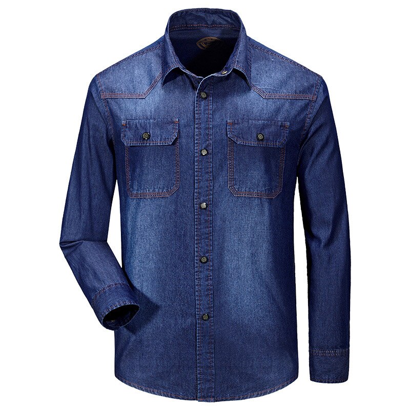 Large Size Denim Men Shirt M~3XL Cotton Brand Clothing Jeans Camisa Social Masculina Long Sleeve Blue Chemise Homme: Blue / XXL