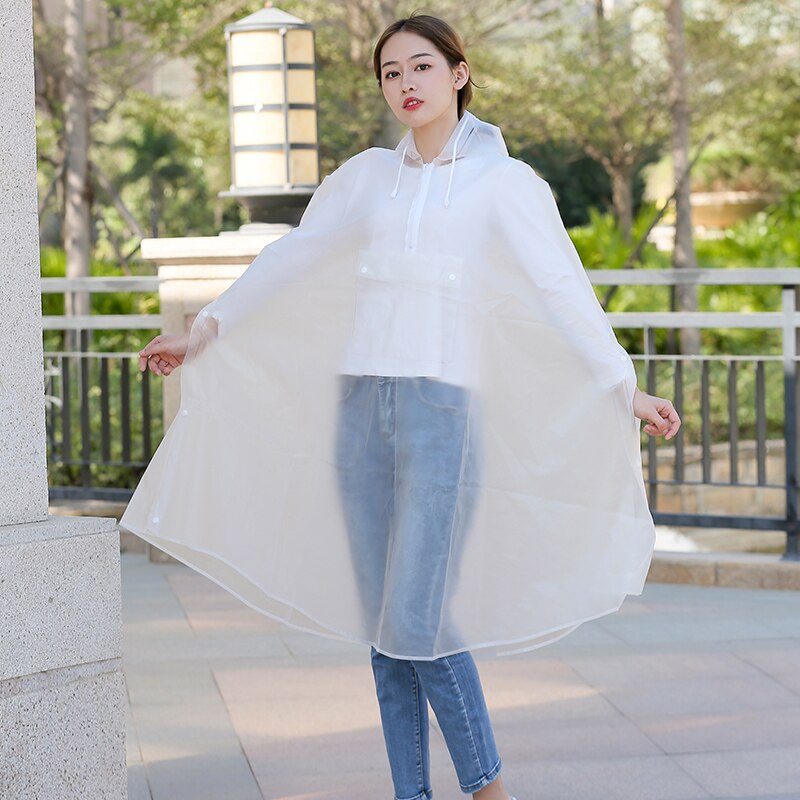 Men's and women's hooded transparent raincoat white button zipper