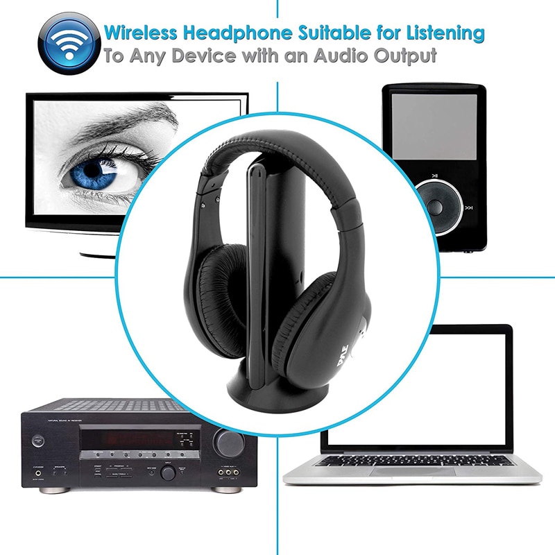 5in1 Universa Headset Wireless Noise Cancelling Headphone Cordless RF Mic For PC TV DVD CD MP3 MP4 Wireless Headphone