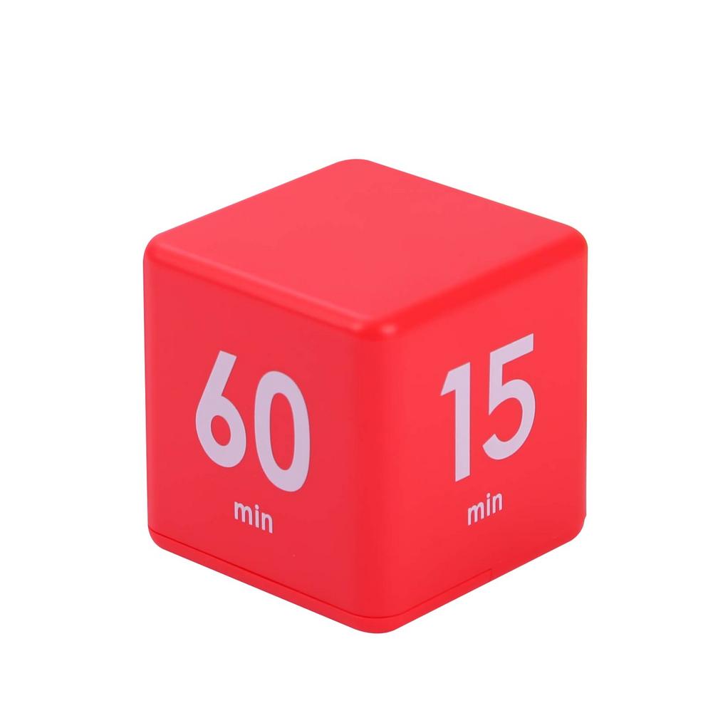 Preset Timer Practical Portable Time Management Tool Study Kitchen Cooking Office Rollover Pause Countdown Cube Timer: Red