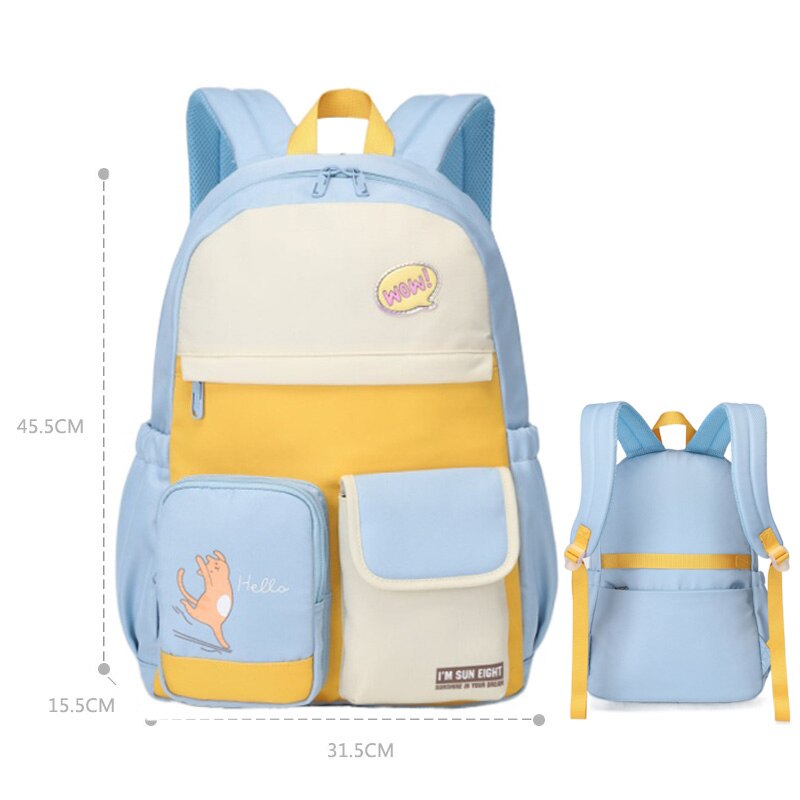 2022 Girl Backpack Waterproof School Bags For Girls Lovly Bookbag Patchwork Nylon: Blue 2