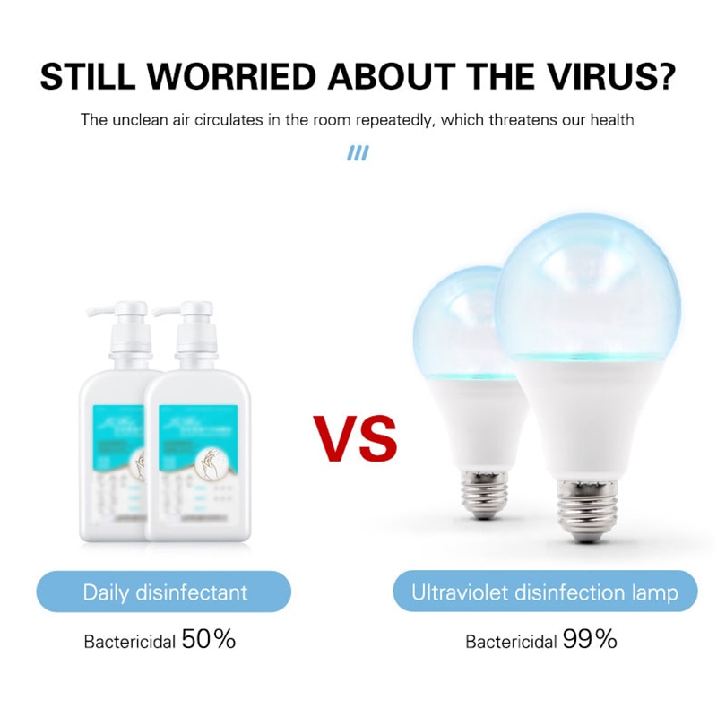 E27 Germicidal Light UVC Lamp Sterilizer Disinfection lamp 7W 9W LED UV Desinfection Lamp AC110V 220V LED Ultraviolet Light Bulb