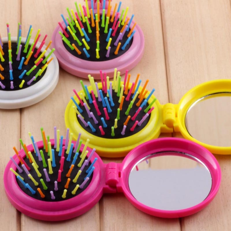 Rainbow Baby Hairbrush Mini Portable Baby Comb Hair Brush Bath Anti-static Brush Women Girls Comb With Mirror