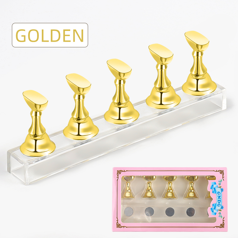 5 st nagelhållare lösnageltips övningsställ kristallbas magnetisk hållare nagelkonstdisplay för konstsalong gör-det-själv och övningsverktyg: Ljusgrå