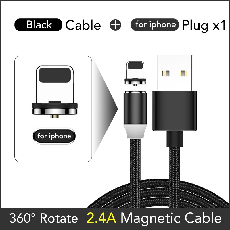 WJOY Magnetic Fast Charging Cable Micro USB Type C Magnet Charger for iPhone 11 pro X XS XR Xiaomi Huawei Samsung Mobile Phone: Black Cable L Plug / 1M Cable