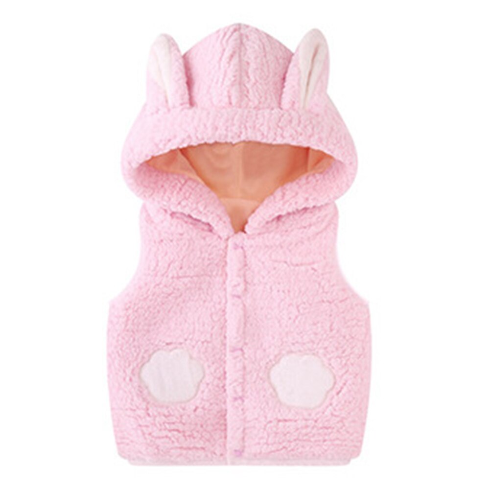 Baby Vest Baby Peuter Hooded Button Soft Meisjes Jongens Warm Uitloper Herfst Winter Mouwloze Comfortabele Leuke: Roze / 100cm