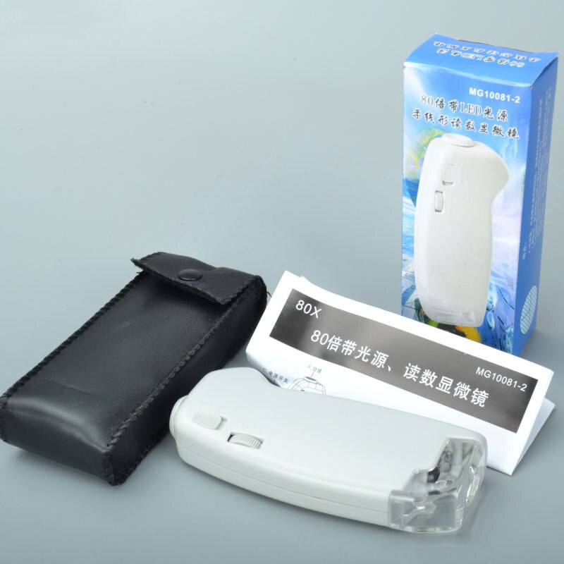 80X Mini Portable Microscope LED Light Jewelry Identification Magnifying Glass Handheld Microscope with Scale