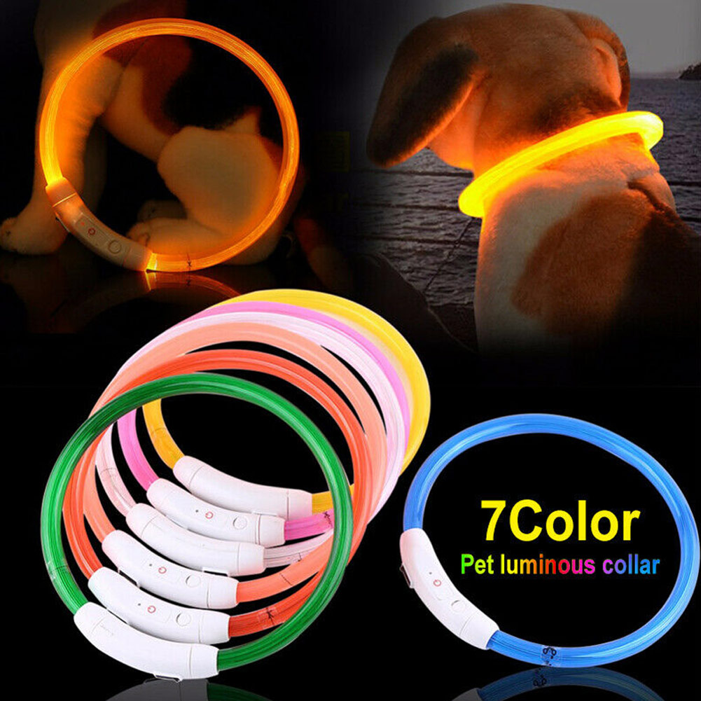 USB Rechargeable LED Dog Pet Collar Flashing Adjustable Safety Light Neck Chain H99F