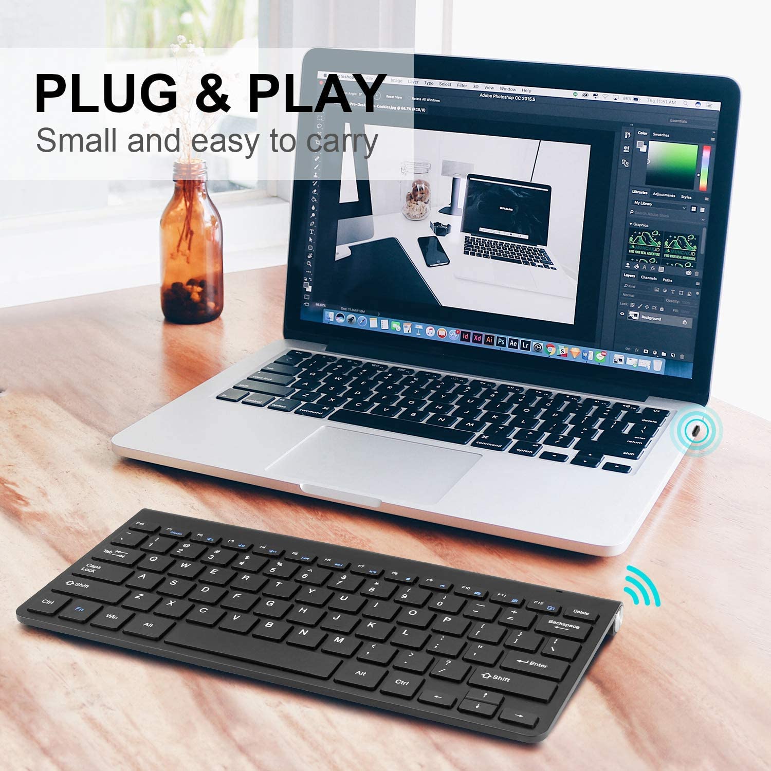 Draadloze Toetsenbord Mini Usb Toetsenbord Voor Pc Laptop Tv Computer Rubber Keycaps Ergonomische Geruisloze Toetsenbord