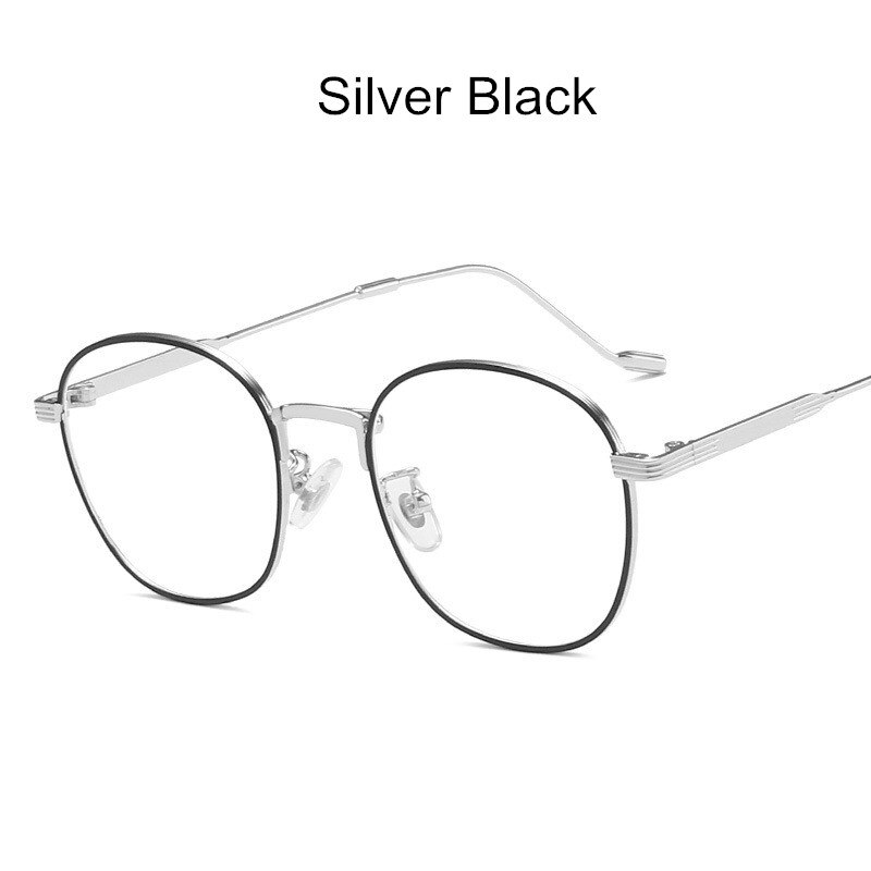 Gafas con montura metálica para hombre y mujer, lentes ópticas para miopía, con luz azul, clásicas, Retro, para ordenador,: Silver Black