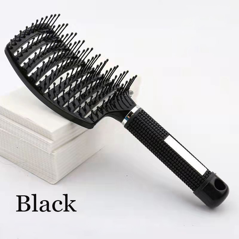 Haar Hoofdhuid Massage Kam Nylon Haarborstel Antistatische Nat Krullend Ontwarren Haar Borstel Meisjes Salon Kappers Styling Brush Tool: Black