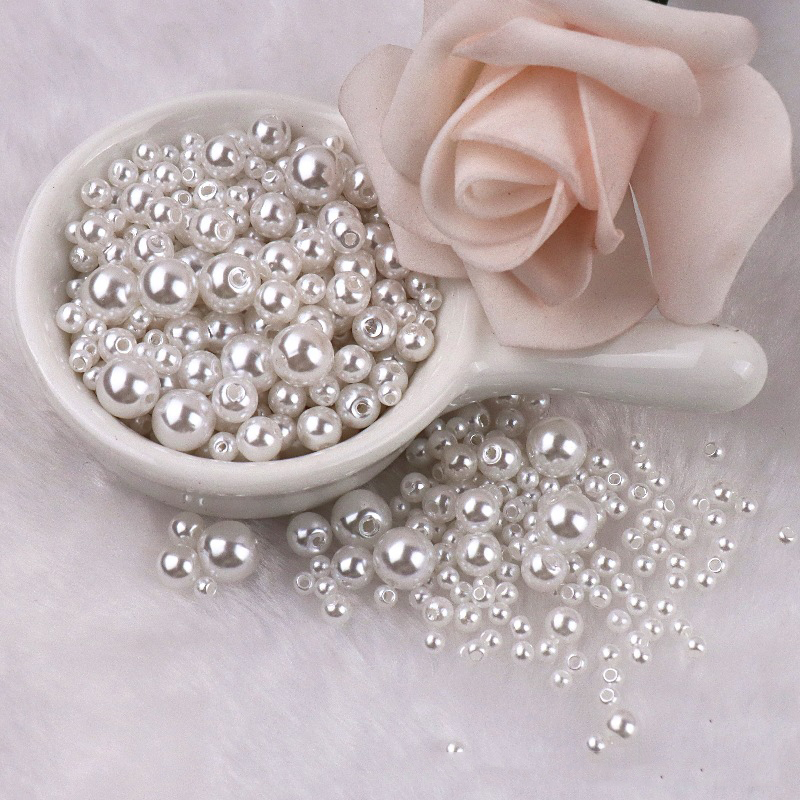 Cuentas de perlas de imitación ABS con agujero, 150 piezas, espaciador redondo de plástico acrílico de 3/4/6/8MM para fabricación de joyas DIY: Negro