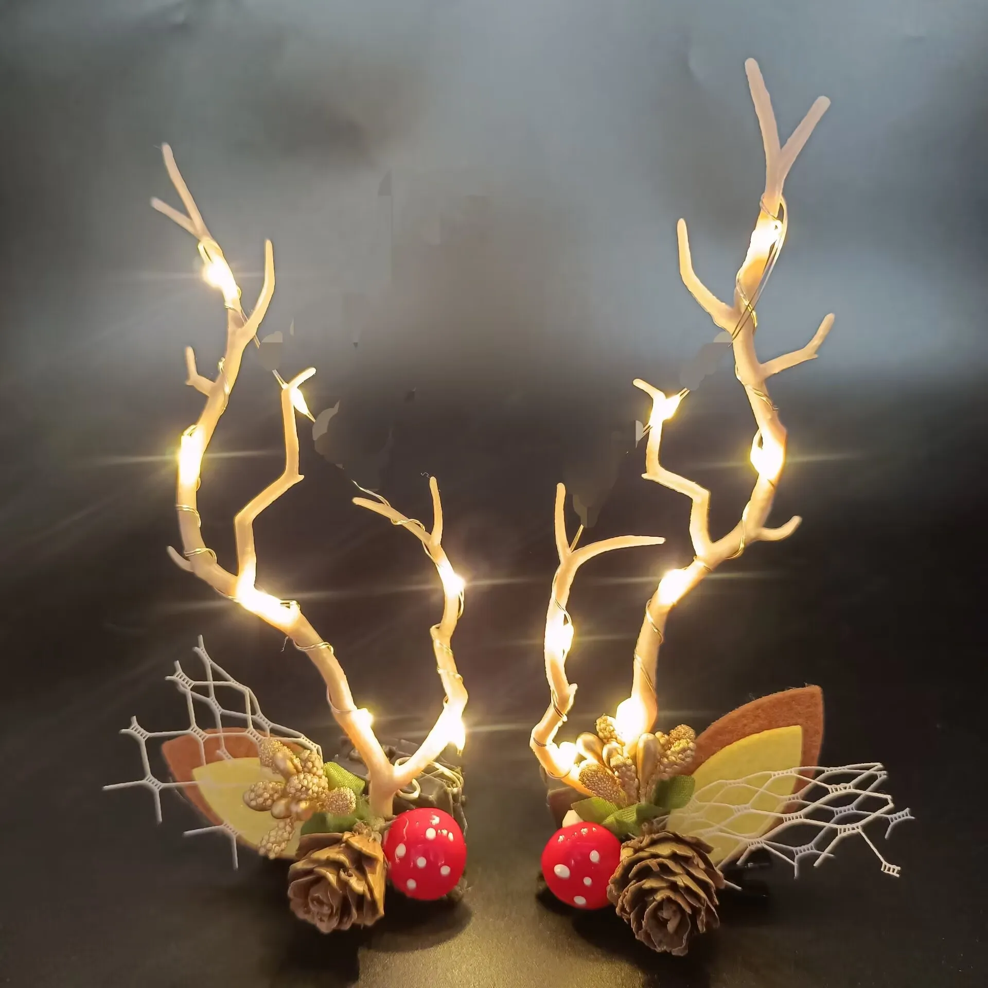 Pinzas para el pelo con luz LED, horquillas de Navidad con astas de reno, tocado para , niña, niño, Adulto, Festival de boda, 10 pares: Transparente