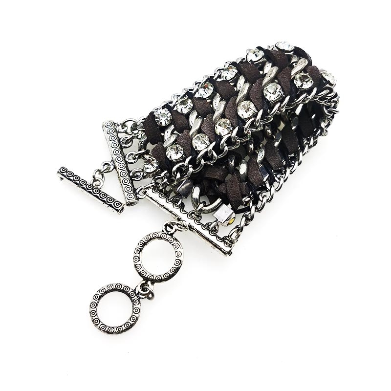 D & D Neue Leder Armbinde Strass Kristall Armbinde wickeln mehrschichtig Armbänder für frauen femme pulseras mulher Schmuck