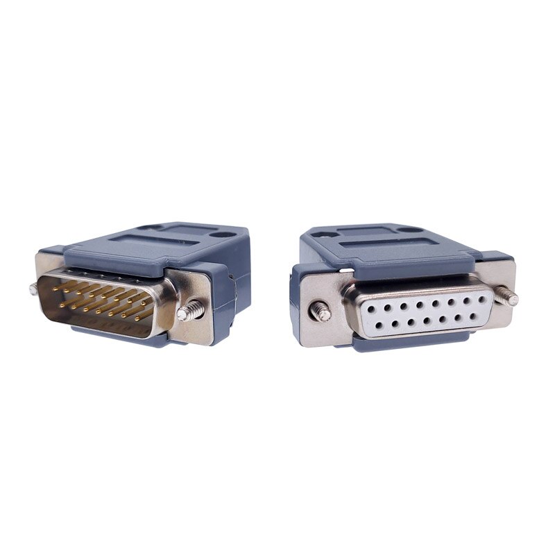 Connecteur DB15 à 2 rangées, trou/broche femelle mâle, adaptateur de prise, en laiton argenté doré, D SUB DP15 + coque en plastique