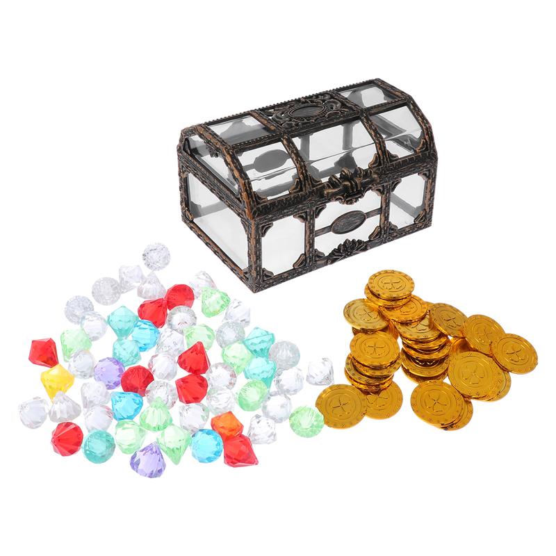 1 Set Pirate Treasure Chest with Gemstones Acrylic Diamond Gems Treasure Box