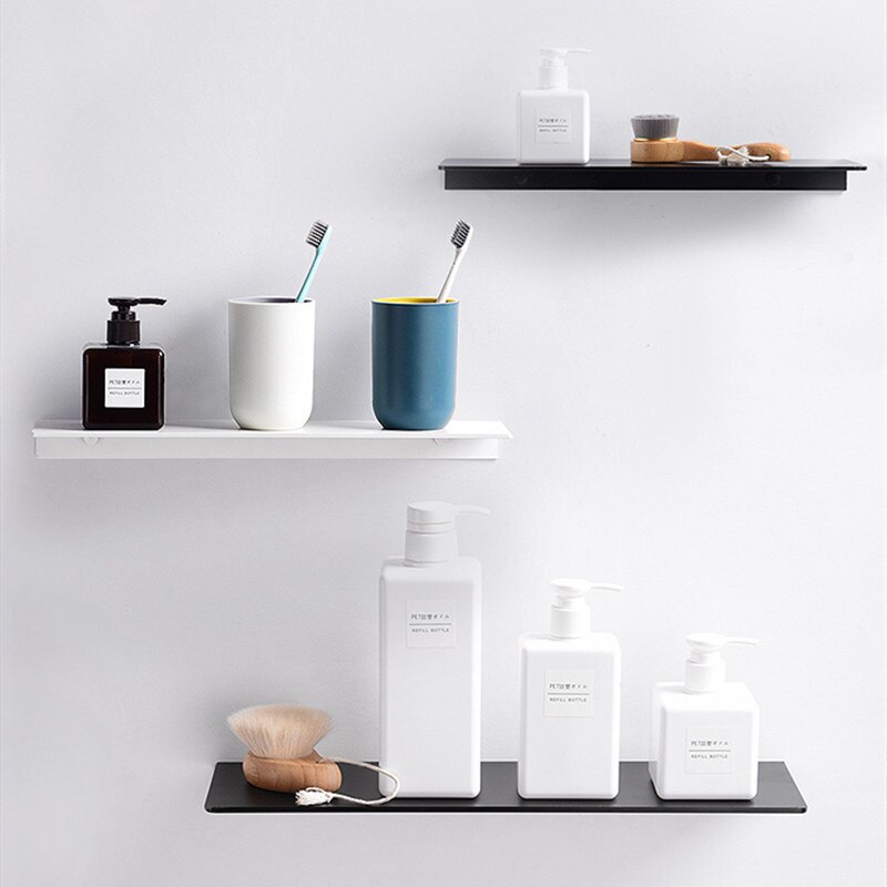 Bathroom Shelves Single Tier Wall Mounted Black Shower Storage Shelves for Bathroom Kitchen Shelves White Bathroom Accessories