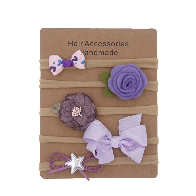 5 Pcs/Set Nylon Soft Baby Headband Pearl Flower Baby Girl Headbands Lace Bow Infant Kids Elastic Hair Band