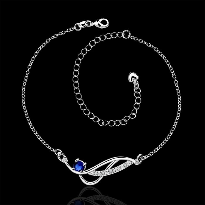 ! Silber überzogene Fußkettchen, 925 silberschmuck charme Fußkettchen blau strass fußfessel Fußkettchen für frauen SA036-D