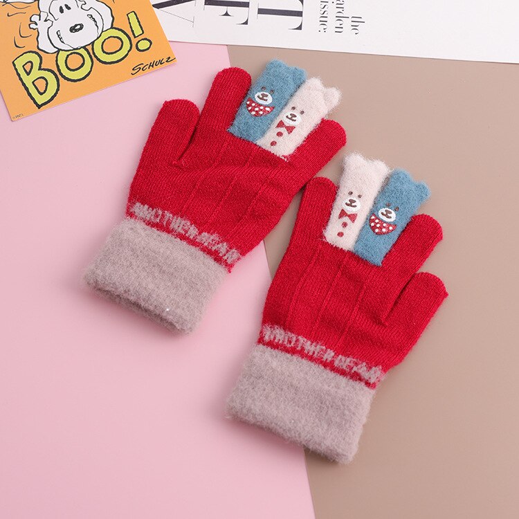 For 4~7Y Kids Winter fingers warm soft knitted boy gloves carton girls thin gloves for Kids