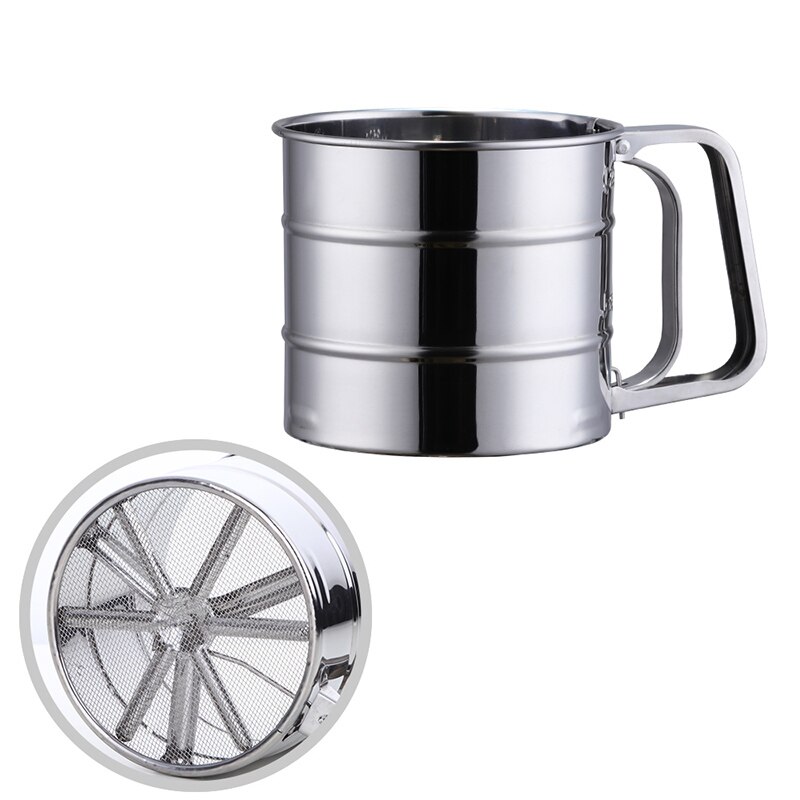 Goldene Manuelle Edelstahl Mehl Sieb Backen Gebäck Werkzeuge haltbar Backformen Zucker Shaker metall Gittergewebe Sieb tasse Küche Gerät: Silber-