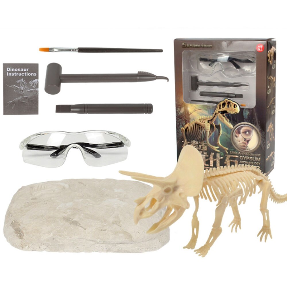 Archaeology Excavation Toys Stegosaurus Triceratops Mammoth Skeleton Models Children DIY Puzzle Games: B  with blinkers