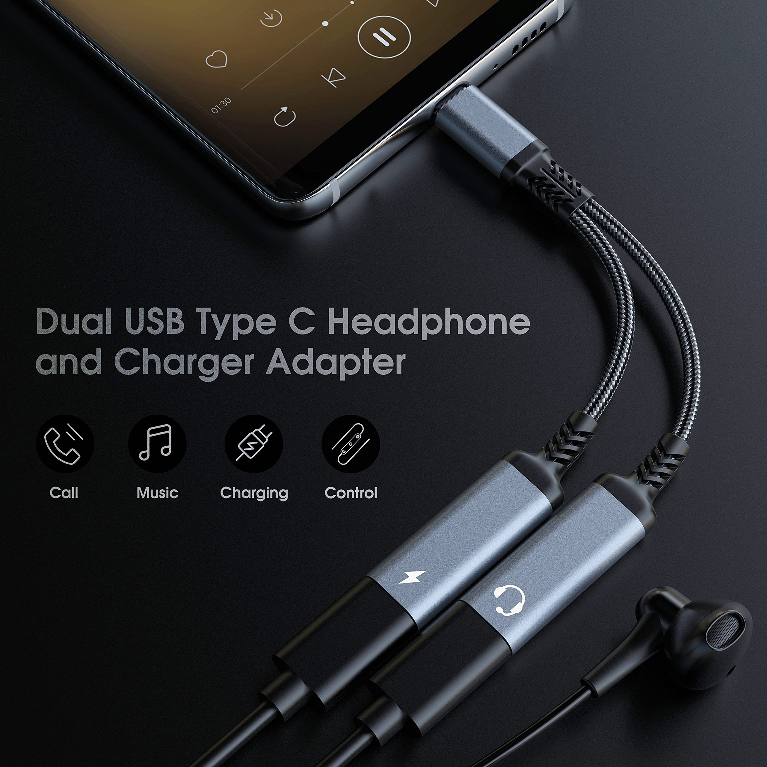 Rozdzielacz OTG 2 w 1 USB C na podwójne gniazdo słuchawkowe USB C Adapter audio PD 60W Szybka ładowarka do Samsung Huawei iPhone15 Xiaomi