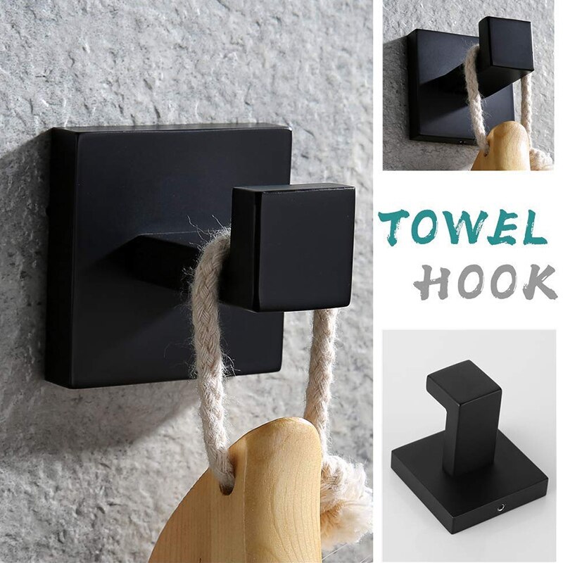 2 pakke mat sort håndklædekrog rustfrit stål badeværelse rustfrit tøjhåndklæde kappekrog vægmonteret firkantet toilet køkken hea