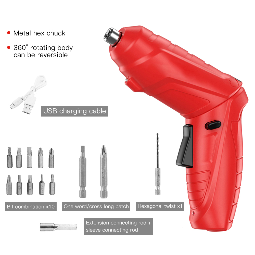 Vastar 47/16/3pcs/set Mini Electric Screwdriver USB 2-Speed Household Electric Screwdriver Drill for Door Assembly Power Tools: 16pcs red set