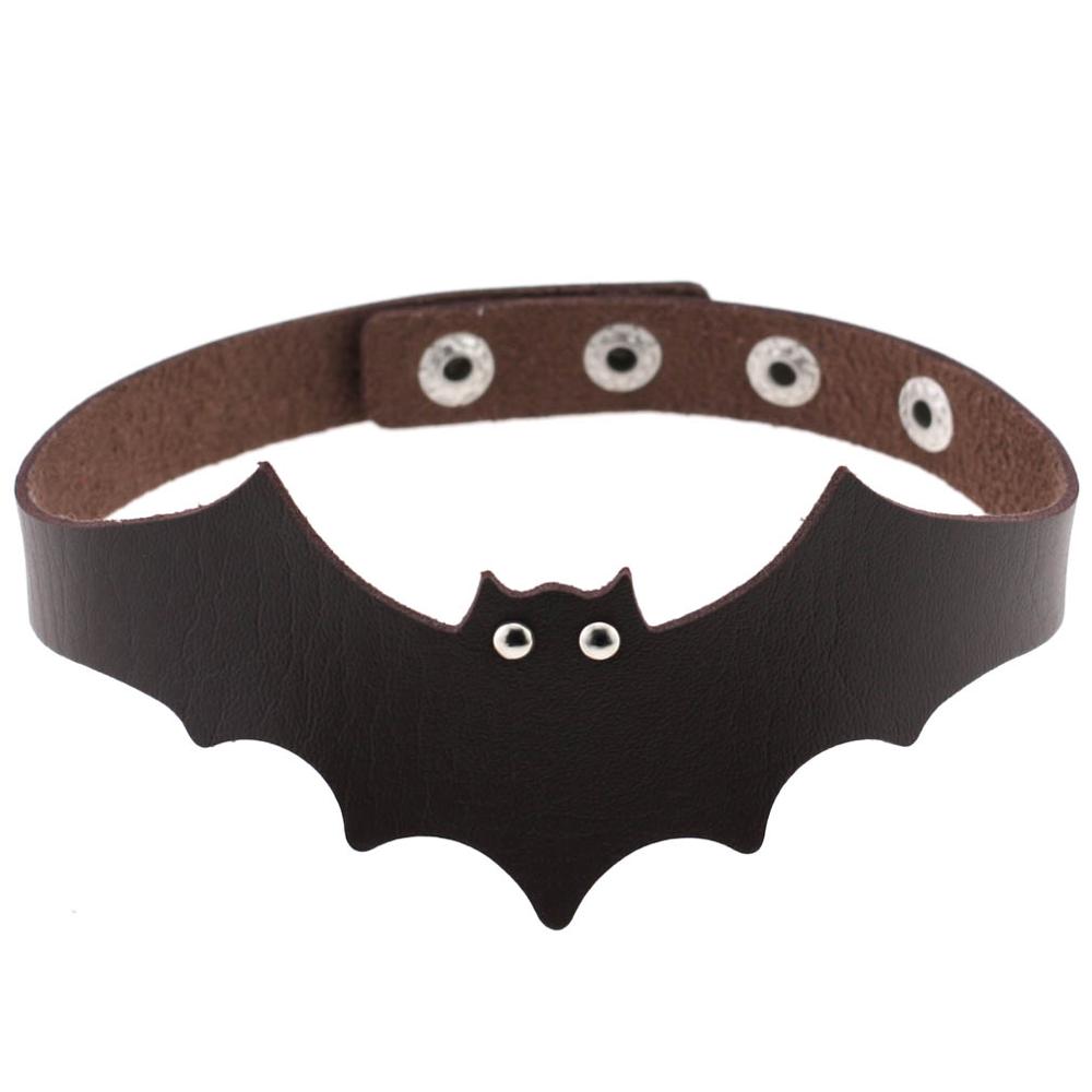 Small Devil Black PULeather Bat Wing Choker Handmade Nightclub Vampire Collar Clavicle Necklace Halloween Women: dark brown