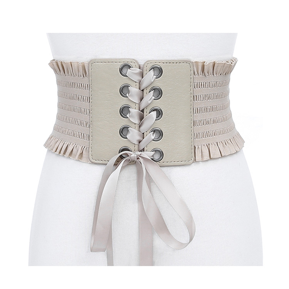 Vrouwen Dames Mode Stretch Riem Kwasten Elastische Gesp Brede Jurk Corset Tailleband: Khaki