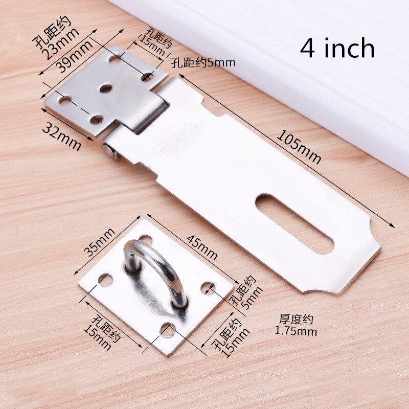 Stainless Steel Cabinet Hasp Padlock Latch Lock Door Hasp Lock Home Hotel Door Security Hardware Gym Locker Wooden Case: 4 inch