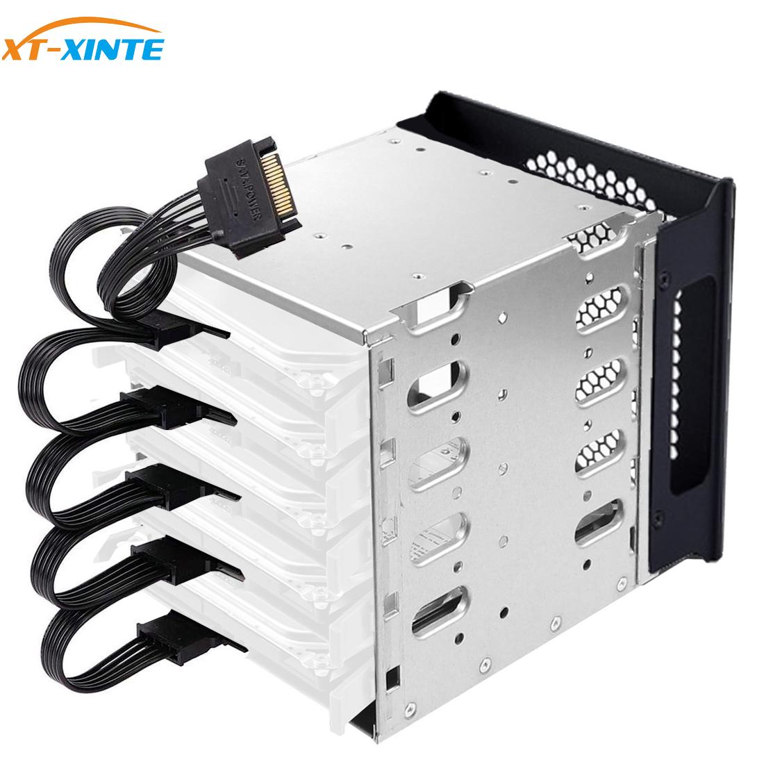 XT-XINTE 5x 3.5&quot; HDD Hard Drive Cage Rack SAS SATA Hard Drive Disk Tray Caddy w/ 15pin/4pin Cable No fan for Computer Accessory