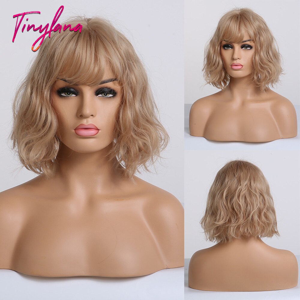 TINY-pelucas sintéticas de LANA recto oscuro para mujer, con flequillo, peluca de Bob corto, pelo Bobo resistente al calor, para Cosplay