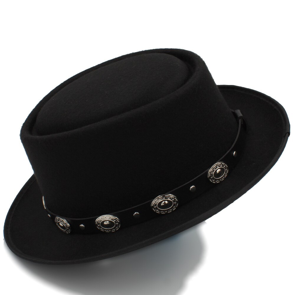 Vrouwen Pork Pie Hoed Vader Wol Platte Fedora Hoed voor Dame Koningin Gambler Schipper Trilby Hoed Hoed Maat 58 cm