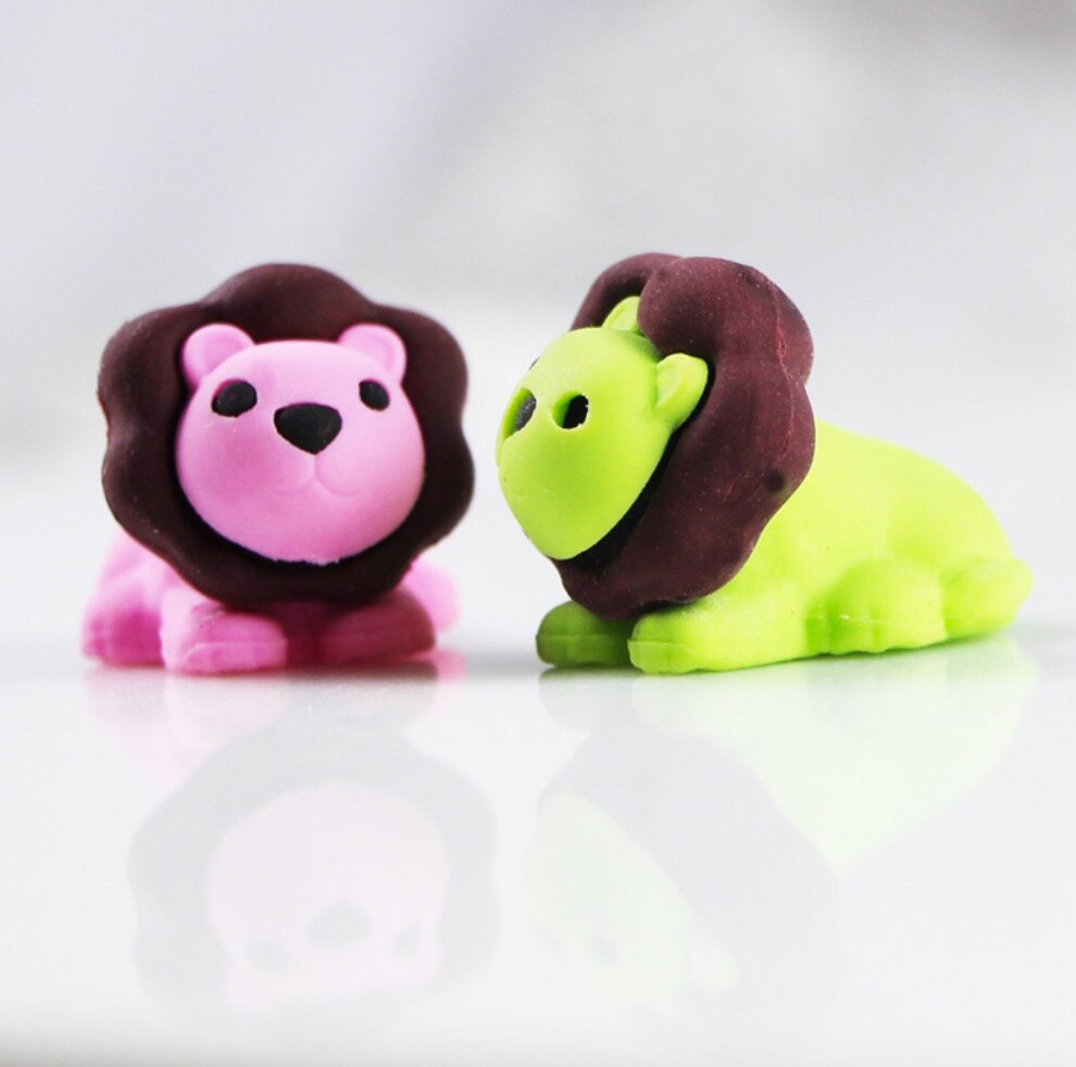4Pcs lion eraser cartoon eraser learning stationery can be assembled into 3D stationery