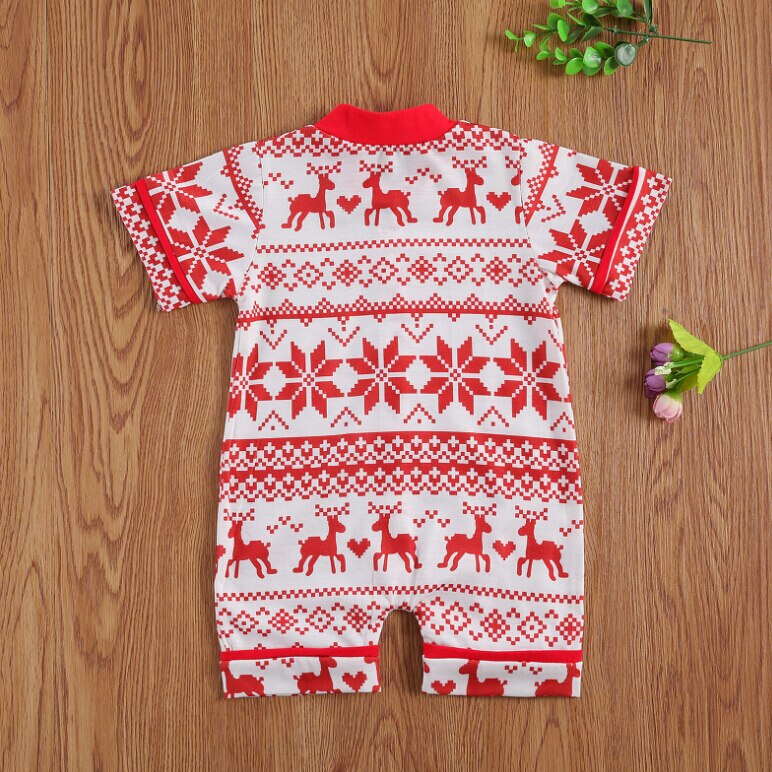 Christmas Newborn Baby Boys Girls Rompers Cartoon Print Short Sleeve Single Breasted Jumpsuits