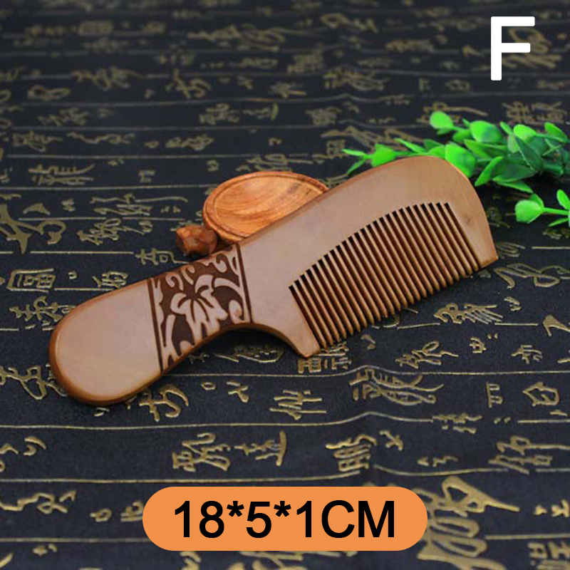 Natural Peach Solid Wood Comb Engraved Peach Wood Massage Comb Hair Care Tool Crafts Valentines Day Photo Props: 06