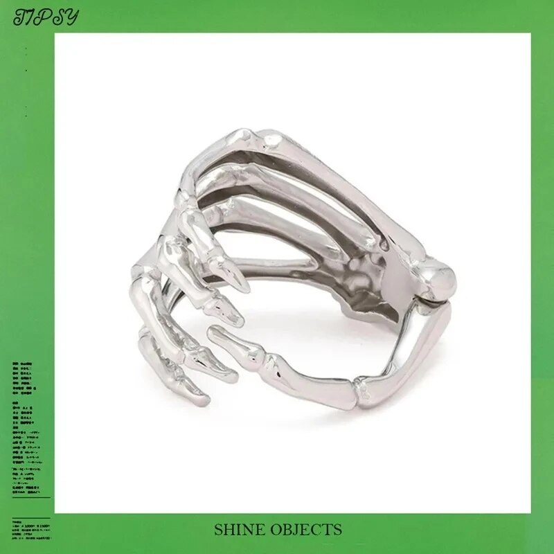 Cuban Link Kette Armband - Punk Gothic Skelett Hand - Verstellbares Manschetten Schmuck für Herren Damen