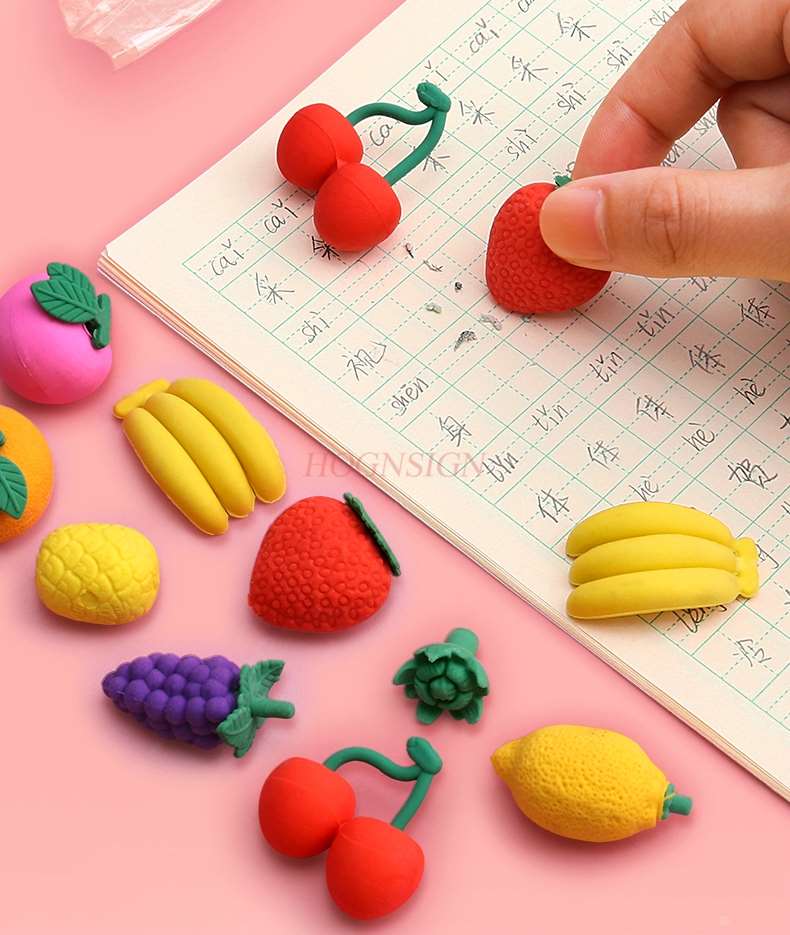 Schoolbenodigdheden 100 Stuks Mini Cartoon Gum Leuke Kinderen Fruit Creatieve Drie-Dimensionaal Beeld Gum Voor