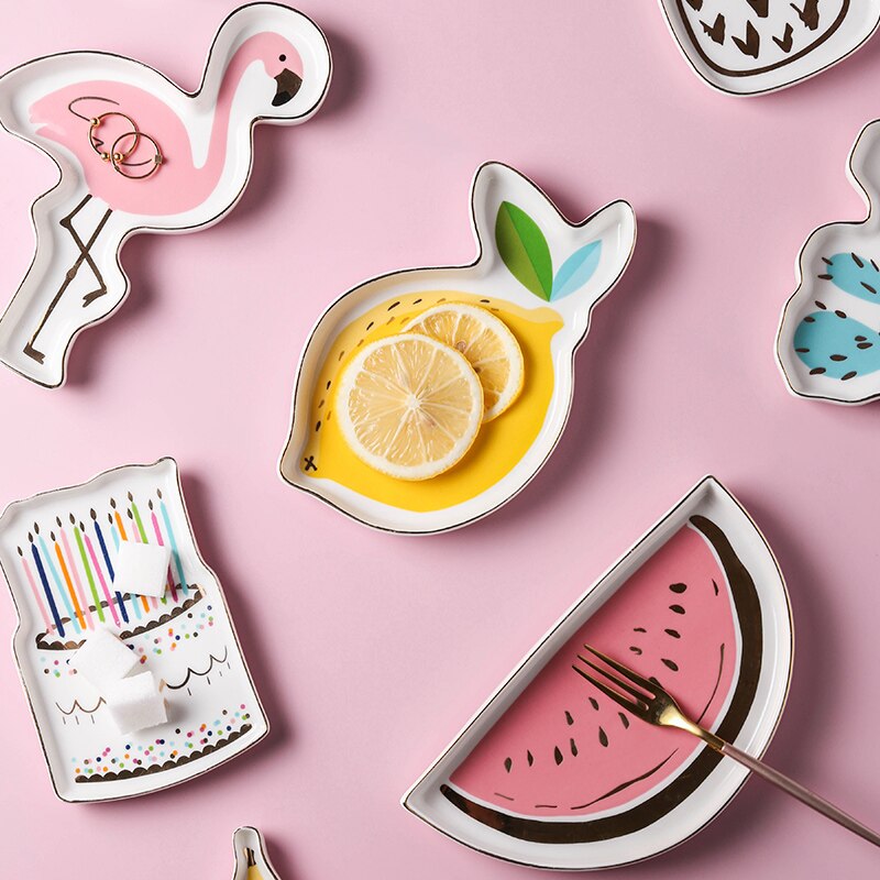 Fad plade dekorativ slik frugt porcelæn plade smykker opbevaringsbakke ring trinket fad bordservice  wy60928