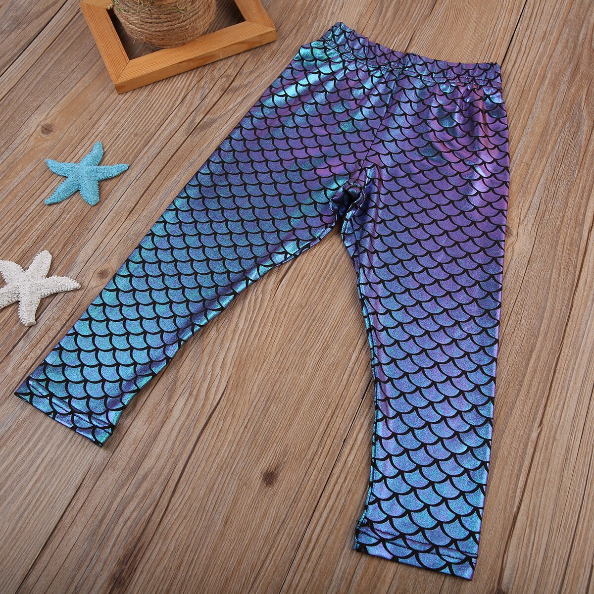 Chico chica sirena brillante leggings de escamas de pescado elástico pantalones de lápiz Pantalones
