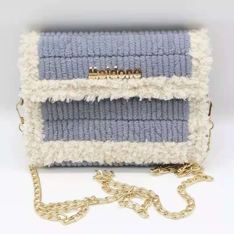 Handmade bag knitting material crochet homemade icicle wool velvet bag handmade ladies shoulder bag